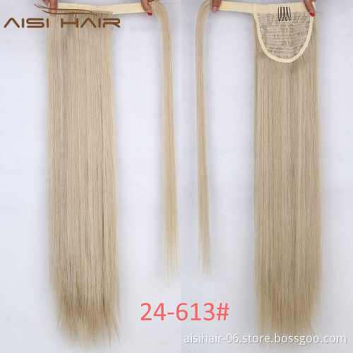 Wholesale Long Straight Wrap Around Ponytails Extension Synthetic Hair Drawstring Ponytail Hair Wigs